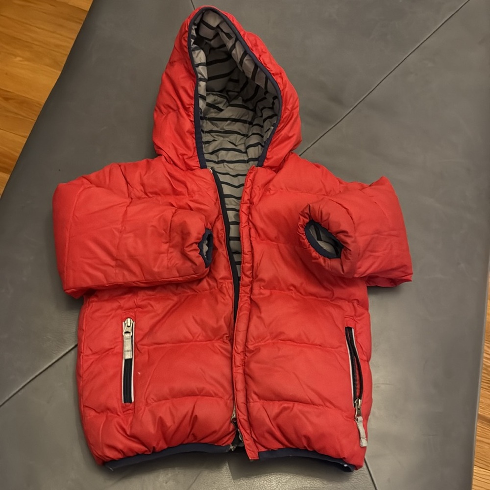 Hanna Andersson Navy Striped / Red reversible winter coat Jacket
